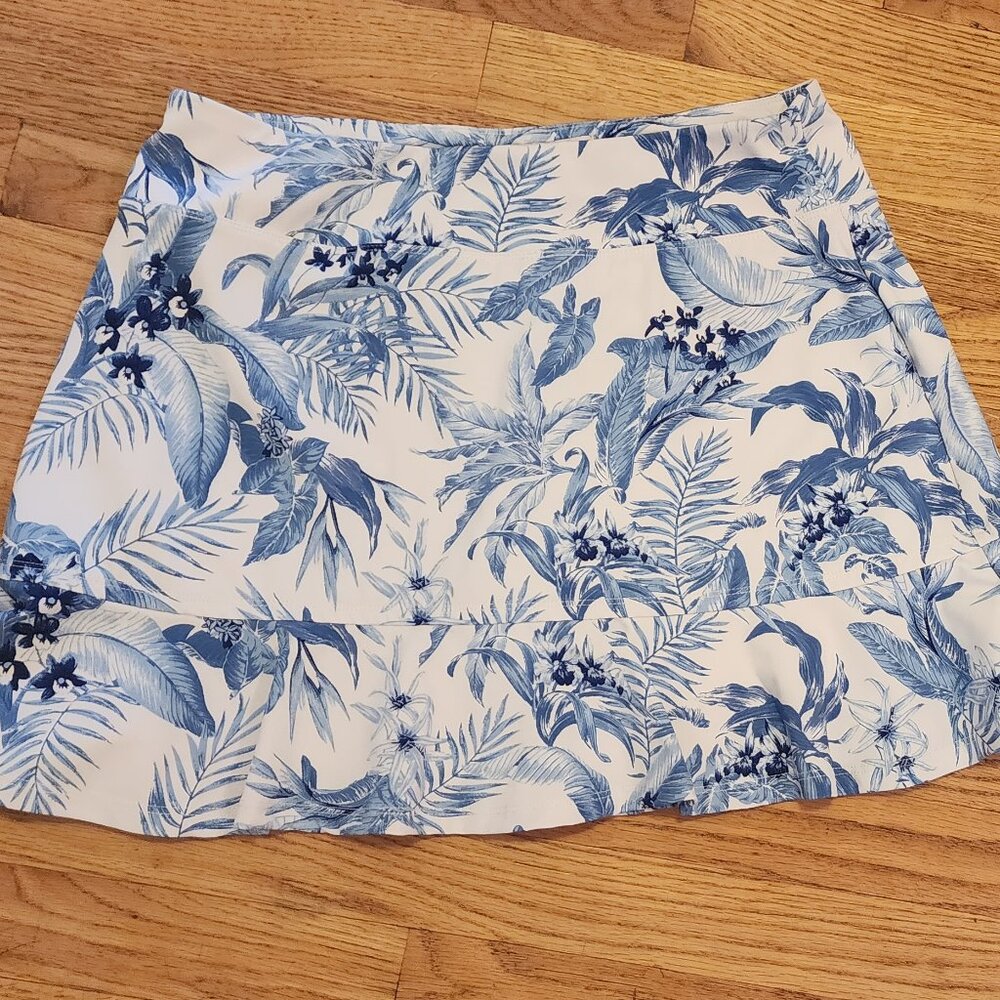 Tommy Bahama Golf Tabu Jungle Blue and White Golf/Tennis Ruffle Hem Skort Size L